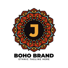 letter J mandala vintage color ethnic boho brand flower generation