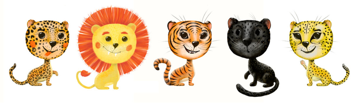 big wild cats images set digital illustration