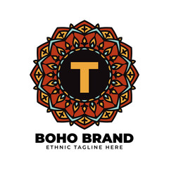 letter T mandala vintage color ethnic boho brand flower generation