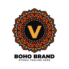 letter V mandala vintage color ethnic boho brand flower generation