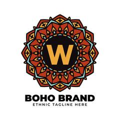 letter W mandala vintage color ethnic boho brand flower generation