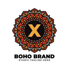 letter X mandala vintage color ethnic boho brand flower generation