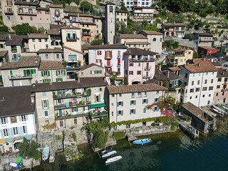 Fototapeta premium Drone view at Gandria on lake of Lugano in Switzerland