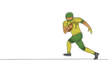 Single continuous line drawing of young agile man american football player run fast to avoid rival team for competition media. Sport exercise concept. Trendy one line draw design vector illustration