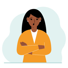 The woman is screaming and upset. The arms are crossed over the chest. Vector