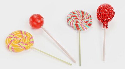 Realistic 3D Render of Lollipops