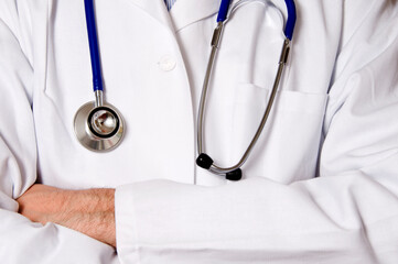 close up of a doctor stethoscope and hands