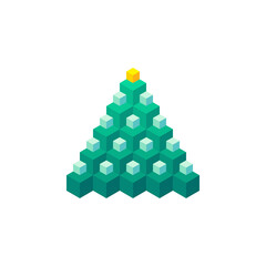 Cartoon isometric Christmas tree made of small and large cubes. Vector illustration