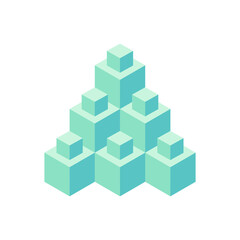 Abstract isometric object made of turquoise colored cubes. Vector illustration
