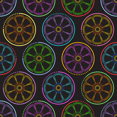 Floral neon seamless pattern. Opened flower buds in outline.