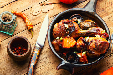 Chicken legs in soy sauce with pumpkin