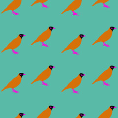 Seamless floral pattern with orange bird. Botanical background in summer style.