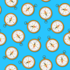 Compass Seamless Pattern On A Blue Background. Navigation Theme Vector Illustration