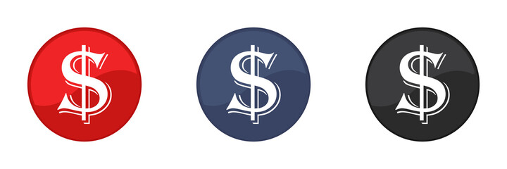 Dollar sign. Icon set. Press the button. Web design. Business concept. Vector illustration