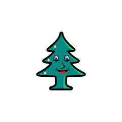 cute christmas tree  face illustration color vector design
