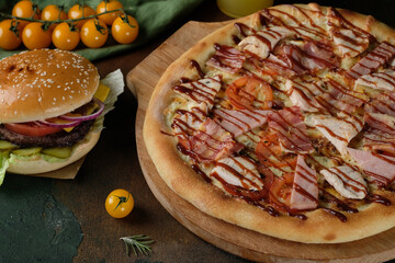 Ham pizza and burger photo