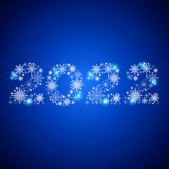 shining white snowflakes make up numbers 2022 on dark blue background - 473509047