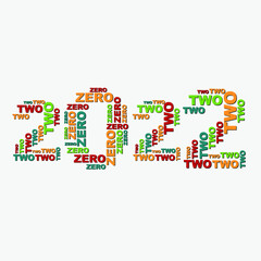 multicolored 2022 composed of words zero and two on white background - 473509056