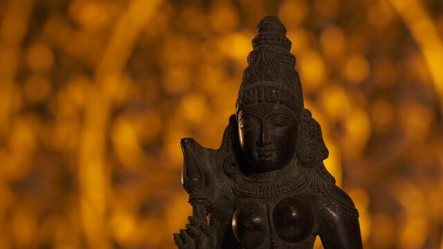 Statue of Parvati goddess, wife of Shiva, Hinduism religion. Light fading out to dark statue.