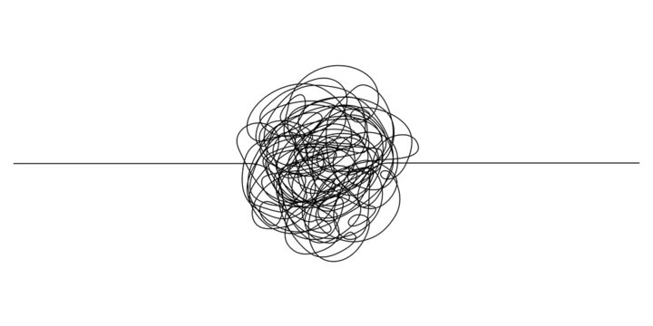 Hand drawn scribble chaotic scrawl doodle line. Abstract tangled continuous thin linear. Vector illustration Isolated on white background