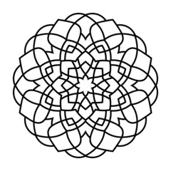 Obraz premium Isolated mandala in vector. Round pattern in white and black colors. Decorative element for coloring books, pillow, textile