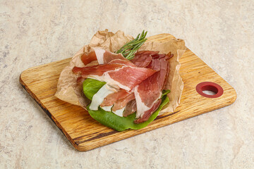 Delicous Spanish Hamon slices pork meat