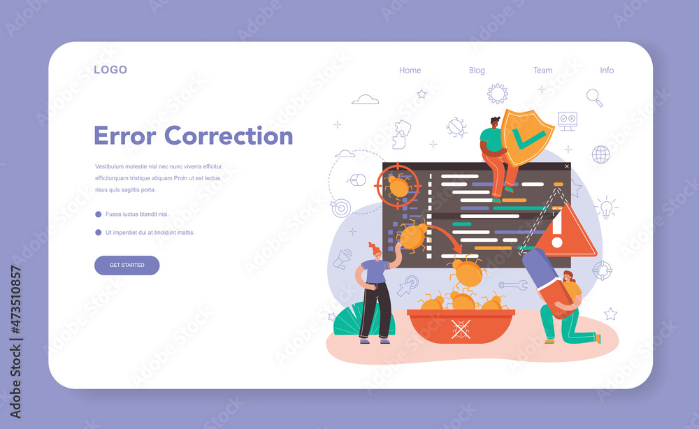 Poster software tester web banner or landing page. application or website