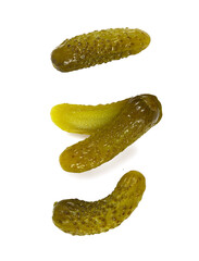 small pickled cucumbers isolated on white backrgound