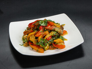 Stir-fried vegetables with herbs and sauce