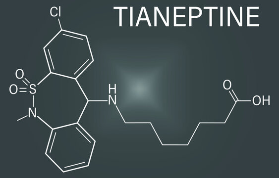 Tianeptine antidepressant drug molecule. Skeletal formula.	
