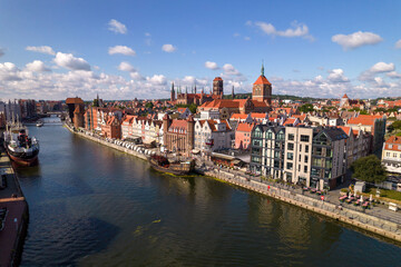 Gdansk. A city by the Baltic Sea on a sunny beautiful day. Aerial view over the seaside city of Gdańsk.