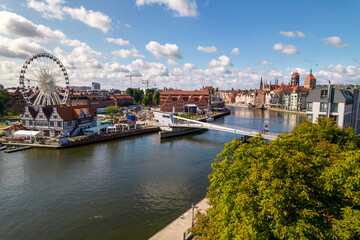 Gdansk. A city by the Baltic Sea on a sunny beautiful day. Aerial view over the seaside city of Gdańsk.