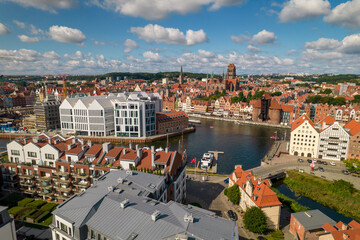 Gdansk. A city by the Baltic Sea on a sunny beautiful day. Aerial view over the seaside city of...