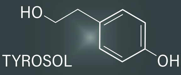 Tyrosol molecule skeletal formula. Antioxidant found in olive oil.	