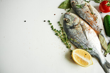 fish fresh food ingredients top view kitchen delicacy