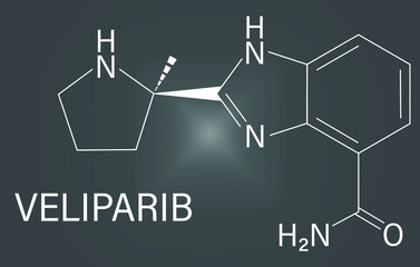 Veliparib cancer drug molecule, PARP inhibitor. Skeletal formula.	