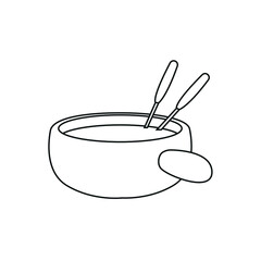 Fondue line icon vector bowl soup