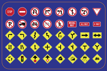 warning signs on a blue background