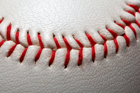 Macro Close-up Baseball Ball With Stiches And Seam