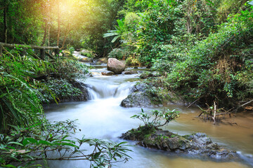 Waterfall in the natural forest. at Chae Son National Park Thailand, Lampang .On the high mountains...