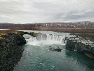 Arial View to Goðafoss Waterfall Iceland