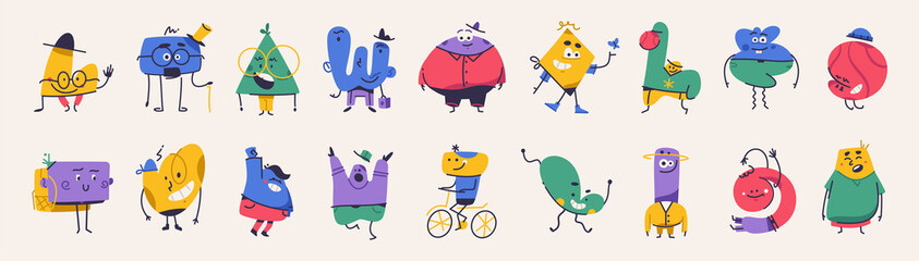 Cute abstract cartoon characters set.