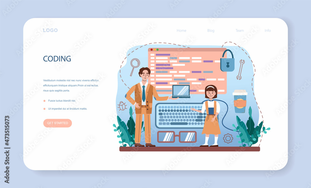 Poster it education web banner or landing page. students learn programming