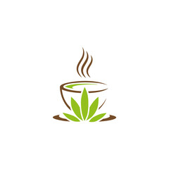 cannabis tea , hemp tea , green tea logo design template vector design