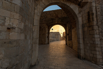 Fototapeta na wymiar Downtown of Dubrovnik, streets and walls. Croatia