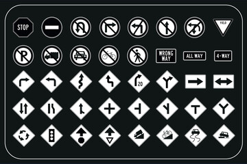 warning signs on a black background