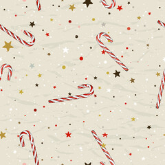 Seamless Christmas pattern with candy cane from ink style collection.