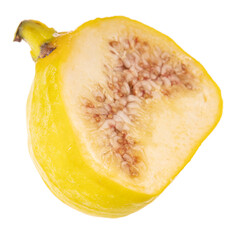 single half of yellow fig isolated on white