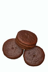 Chocolate-coated cookies isolated on a white background.