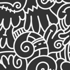 Seamless abstract pattern on dark  background. Vector doodle image. Graphic linear wallpaper.